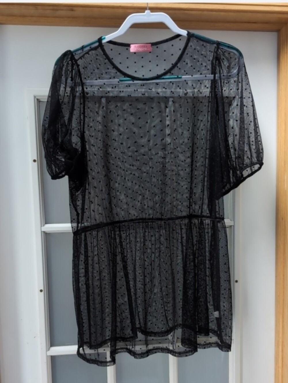 Ragdoll Black Sheer Swiss Dot Peplum Top